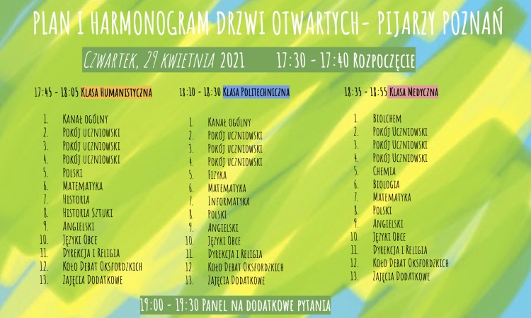 Drzwi otwarte - harmonogram: 29 kwietnia 2021, godz. 17.30 - 19.30